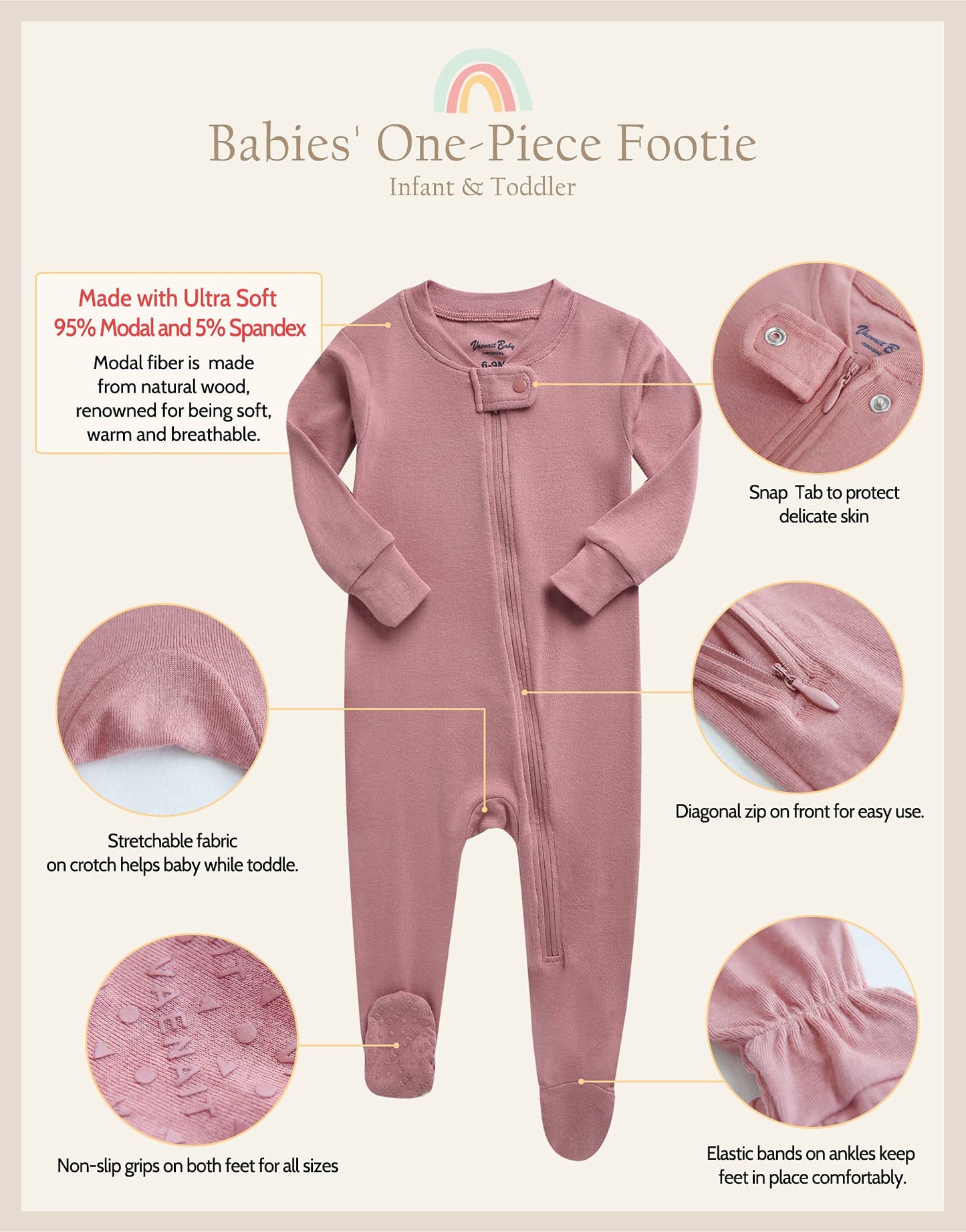Vaenait Baby Toddler Boys Girls Solid Footie Pajama Cozy Modal Grey 18M