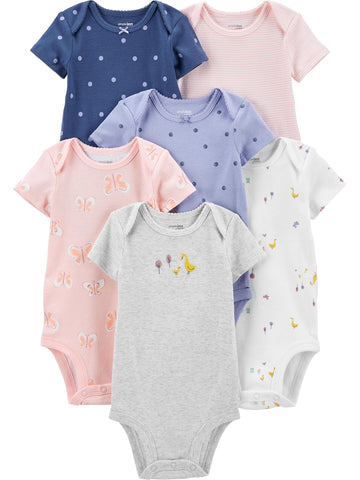 Simple Joys By Carter'S Baby Girls Short-Sleeve Bodysuit Shirt, Violet/Pink/Butterfly, 3-6 Months Us