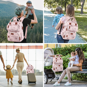 Legestori Floral Printed Diaper Backpack For Moms - Large Pink Bag With Insulated Pockets And Stroller Straps For Baby Girls
