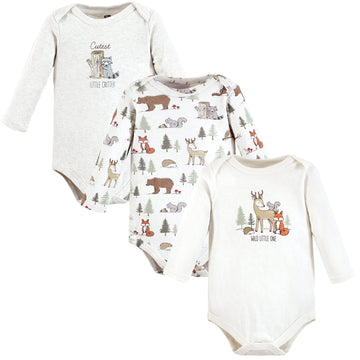 Hudson Baby Unisex Baby Cotton Long-Sleeve Bodysuits Baby And Toddler T Shirt Set, Forest Animals 3-Pack, 6-9 Months Us