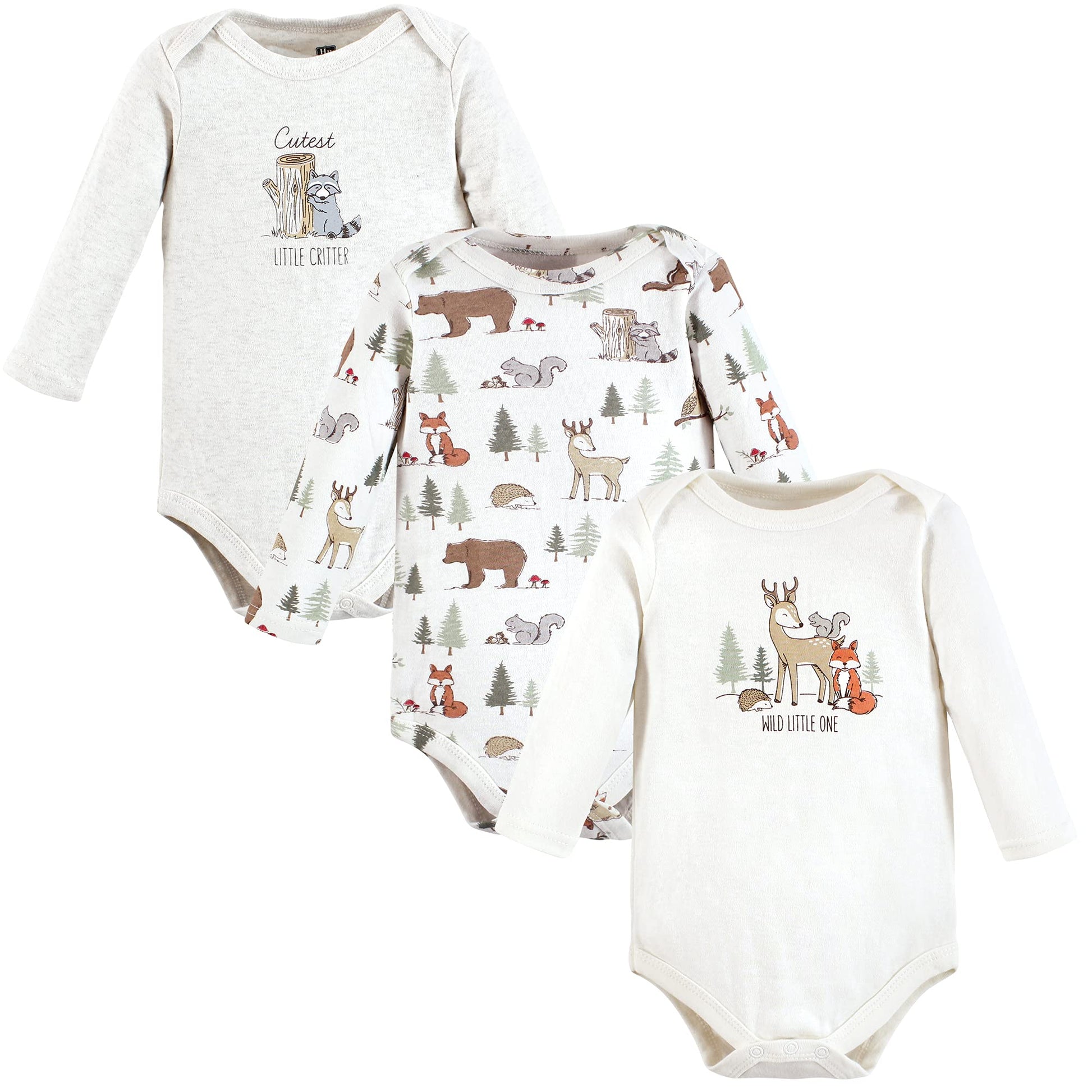 Hudson Baby Baby Girls Cotton Long-Sleeve Bodysuits And Toddler T Shirt Set, Forest Animals 3-Pack, 3-6 Months Us