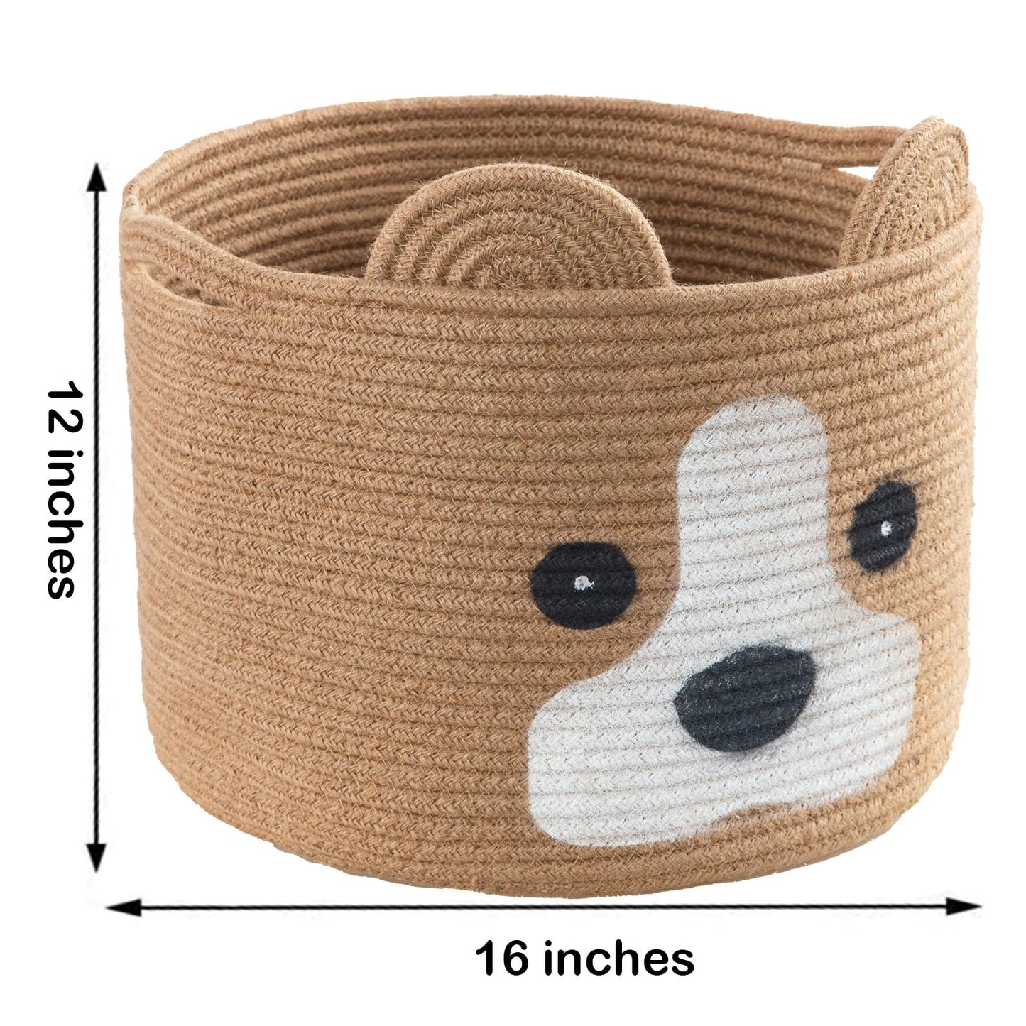 Homeypine Dog Shaped Basket, Large Woven Cotton Rope Animal Storage Basket For Kids, Baby Laundry Basket For Toys, Towels, Blank