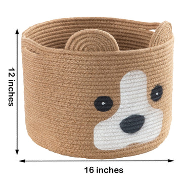 Homeypine Dog Shaped Basket, Large Woven Cotton Rope Animal Storage Basket For Kids, Baby Laundry Basket For Toys, Towels, Blank