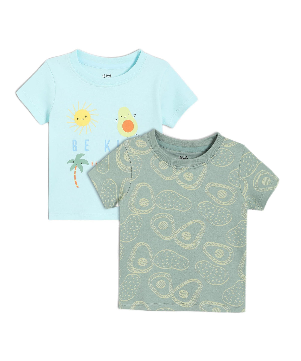 Miniklub Cotton Pack Of 2 Half Sleeve Text & Avacado Printed Tees  (69M)