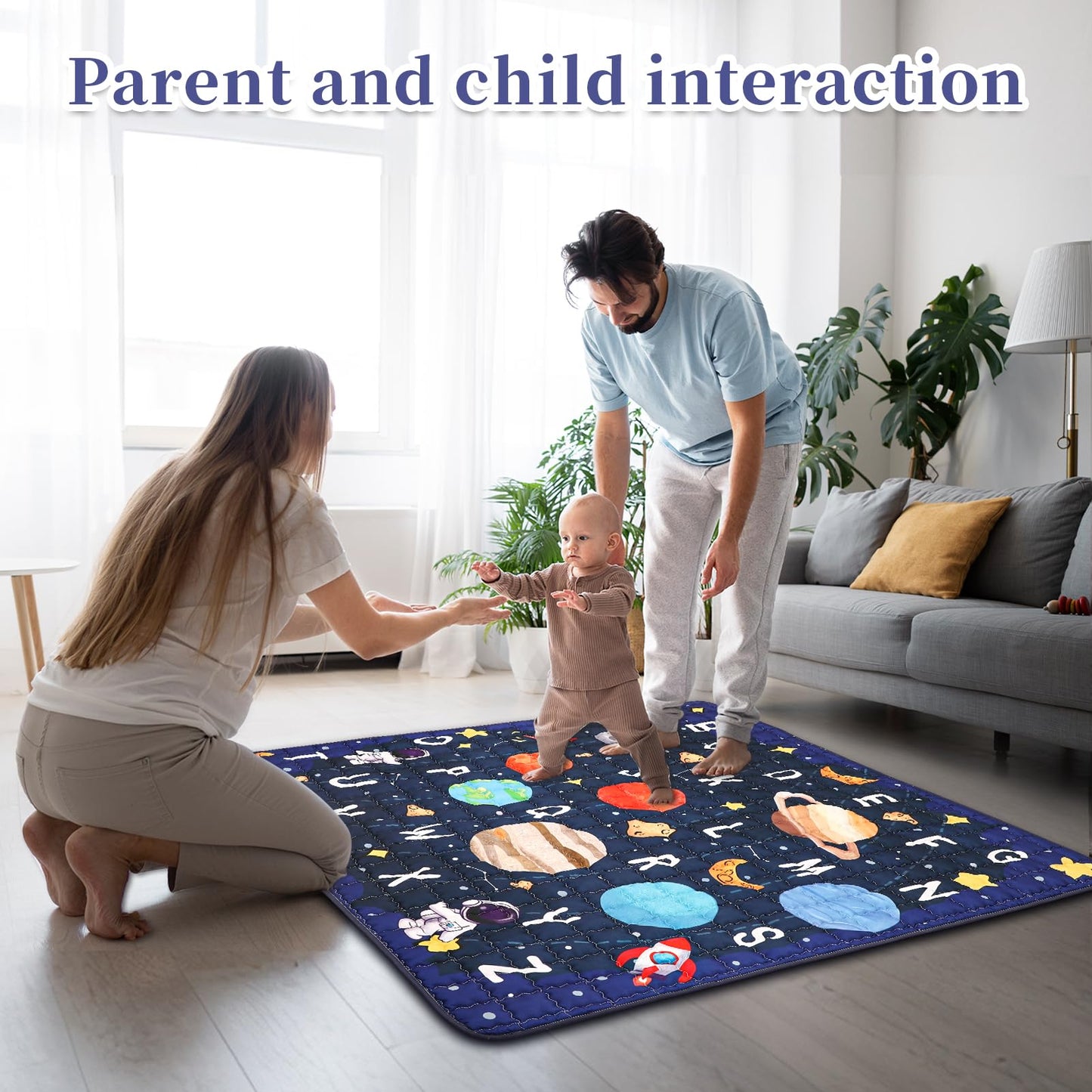 Baby Play Mat For Floor, Gfu Non-Slip 50X50 Playpen Mat, Thick One-Piece Crawling Mat Blue, Infants Playmat Foldable And Machine