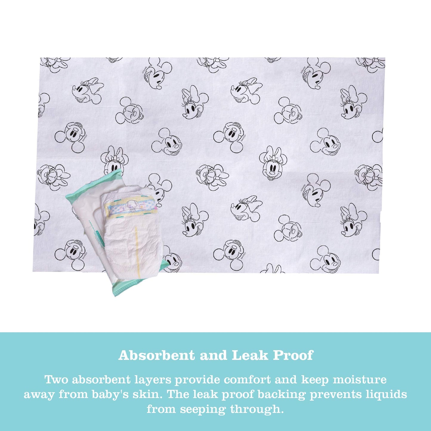 Disney Baby By J.L. Childress Disposable Changing Pads For Baby - Disney Travel Essential - Diaper Changing Table Liners - Dispo