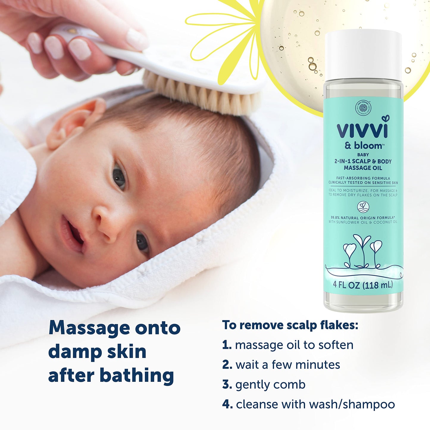 Vivvi & Bloom Gentle 2-In-1 Baby Scalp & Body Massage Oil, Fast Absorbing Formula Ideal To Moisturize, For Massage To Remove Dry