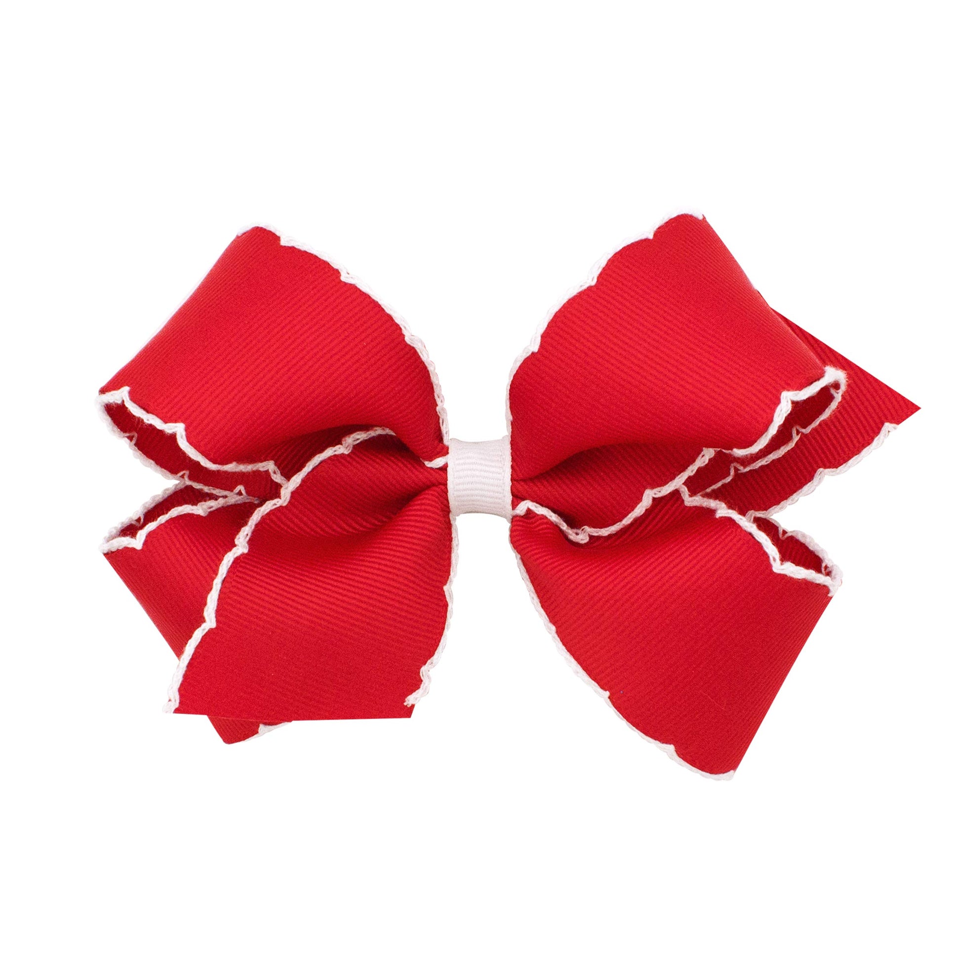Wee Ones Girls' Classic Grosgrain Moonstitch Edge Hair Bow On A Weestay Hair Clip, Medium, Red With White Trim