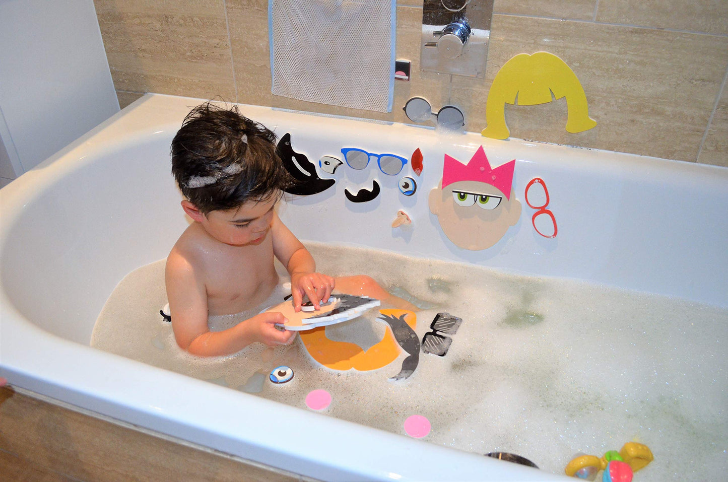 Buddy & Barney Silly Faces Bath Stickers, Hilarious Facial Expressions Foam Stickers Bath Toy for Children 3+, Pack of 37 Reusab