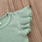 Newborn Baby Girls Cotton Short Sleeve Ruffle Bodysuit And Floral Shorts Headband Outfit Summer Clothes Set (12-18 Months, Green