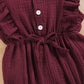 Younger Tree Toddler Baby Girl Ruffled Sleeveless Romper Casual Summer Jumpsuit Cotton Linen Clothes (Button-Red, 18-24 Months)
