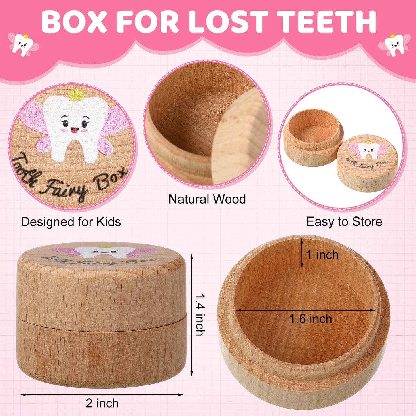 Equsion 3 Pcs Tooth Fairy Gifts For Girls And Boys Tooth Fairy Box Coin Unicorn Bag With Gold Foil Reward Coins Wood Baby Keepsa
