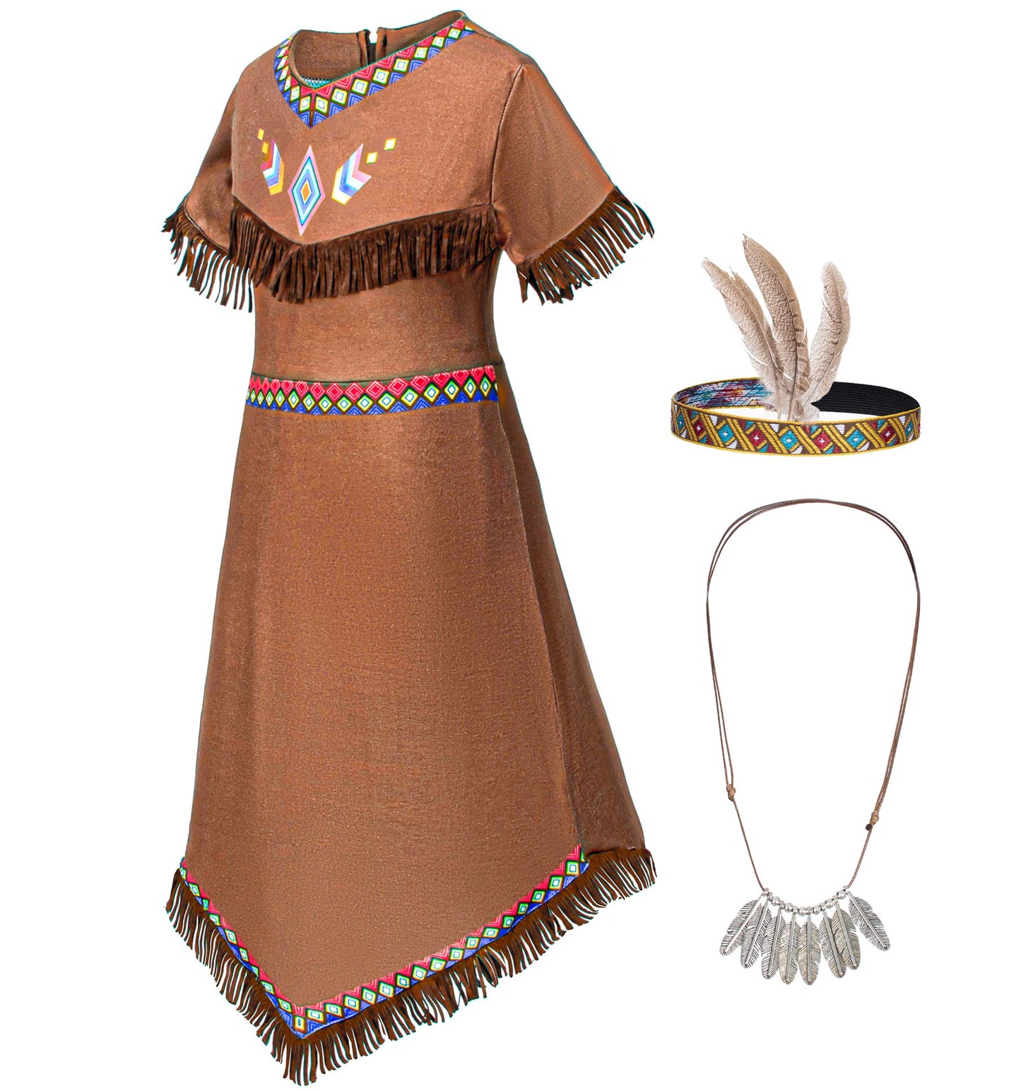 Native American Costume Girls Dress Indigenous American Indians Kids Cosplay 2-3T Brown