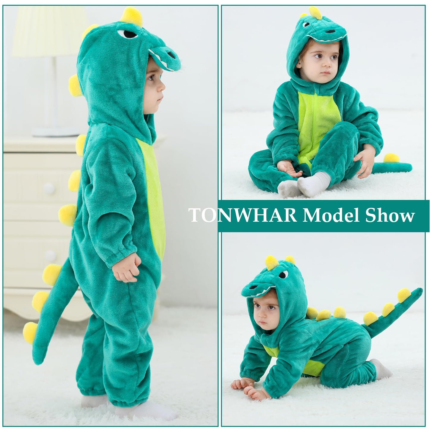 Tonwhar Baby Boy'S Girl'S Animal Bodysuit Infant And Toddler'S Romper Jumpsuit Halloween Costume Partywear(6-12M,Lake Green Dino