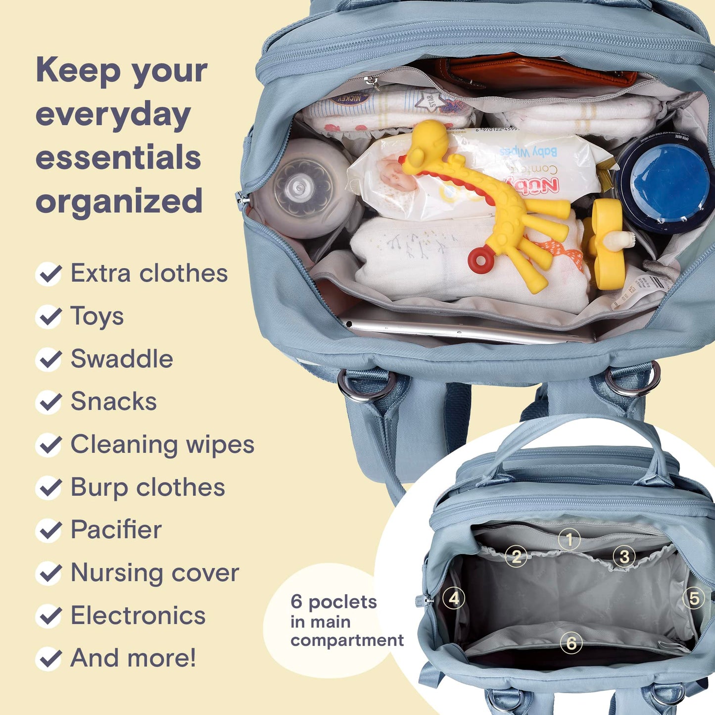 Ruvalino Diaper Bag Backpack, Multifunction Travel Pack Maternity Baby Changing Bags, Large Capacity, Waterproof, Sky Blue