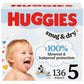 Huggies Size 5 Diapers, Snug & Dry Baby Diapers, Size 5 (27+ Lbs), 136 Count, Packaging May Vary