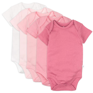 Honestbaby Baby Girls Organic Cotton Short Sleeve Bodysuits Multipack And Toddler T-Shirt Set, 5-Pack Pink Ombre, Newborn Us