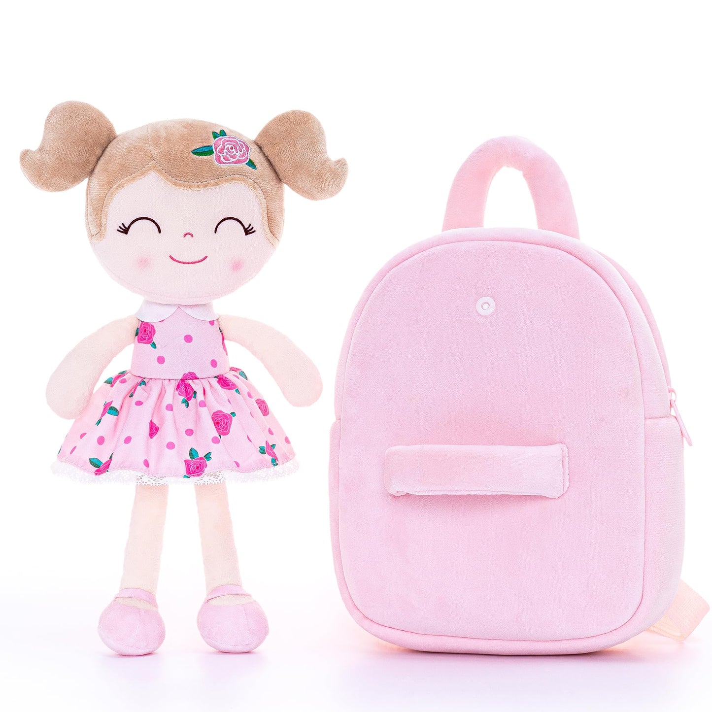 Gloveleya Toddler Backpack Baby Girl Gift Plush Bag Diaper Bag Plush Printed Flower Roses Backpack 9 Inches