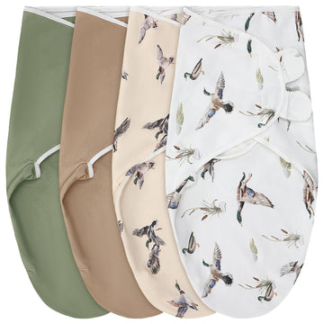 CroBlissful 4 Pack Mallard Duck Baby Swaddles for Newborns Cotton Adjustable Duck Sleep Swaddle for 03 Months Infant Baby Girls