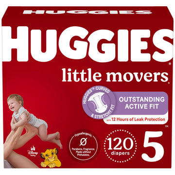 Huggies Size 5 Diapers, Little Movers Baby Diapers, Size 5 (27+ Lbs), 120 Count (2 Packs Of 60)