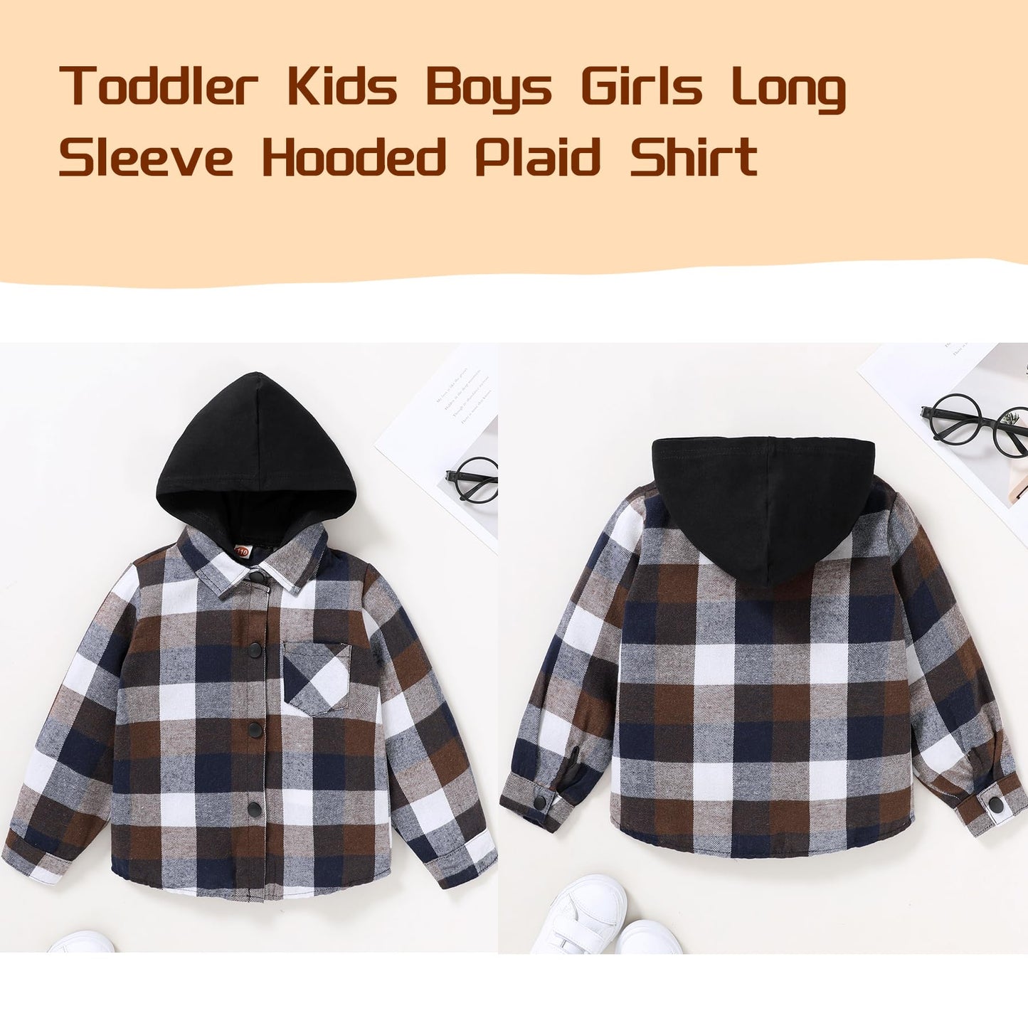 Younger Star Toddler Kids Baby Boys Hooded Plaid Shirt Classical Shirt Hooded Jacket Fall Winter Clothes (Brown, 4-5 Years)