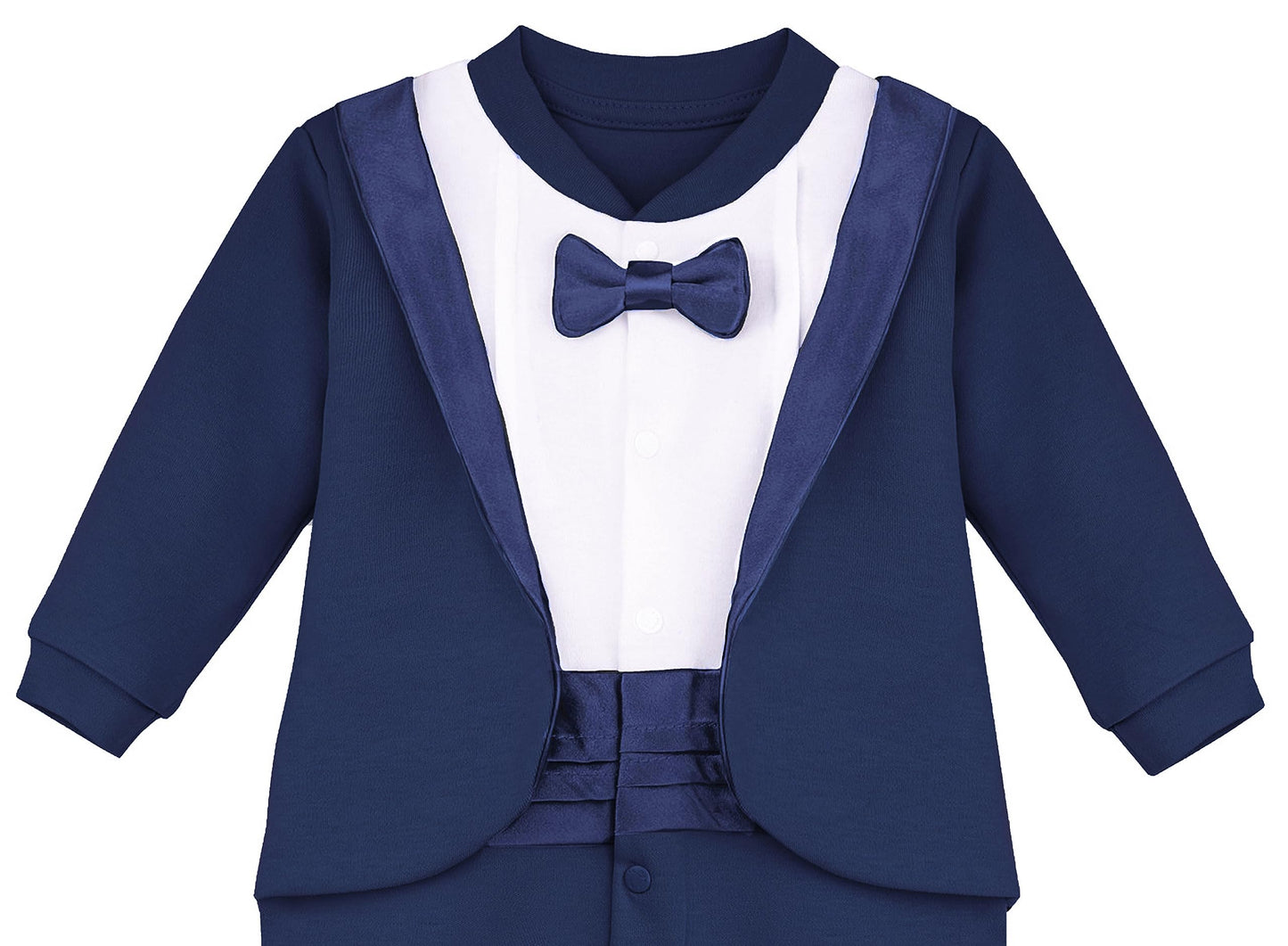 Lilax Baby Boy Gentleman Tuxedo Footie Christmas Holiday Outfit With Bow Tie 9M Navy