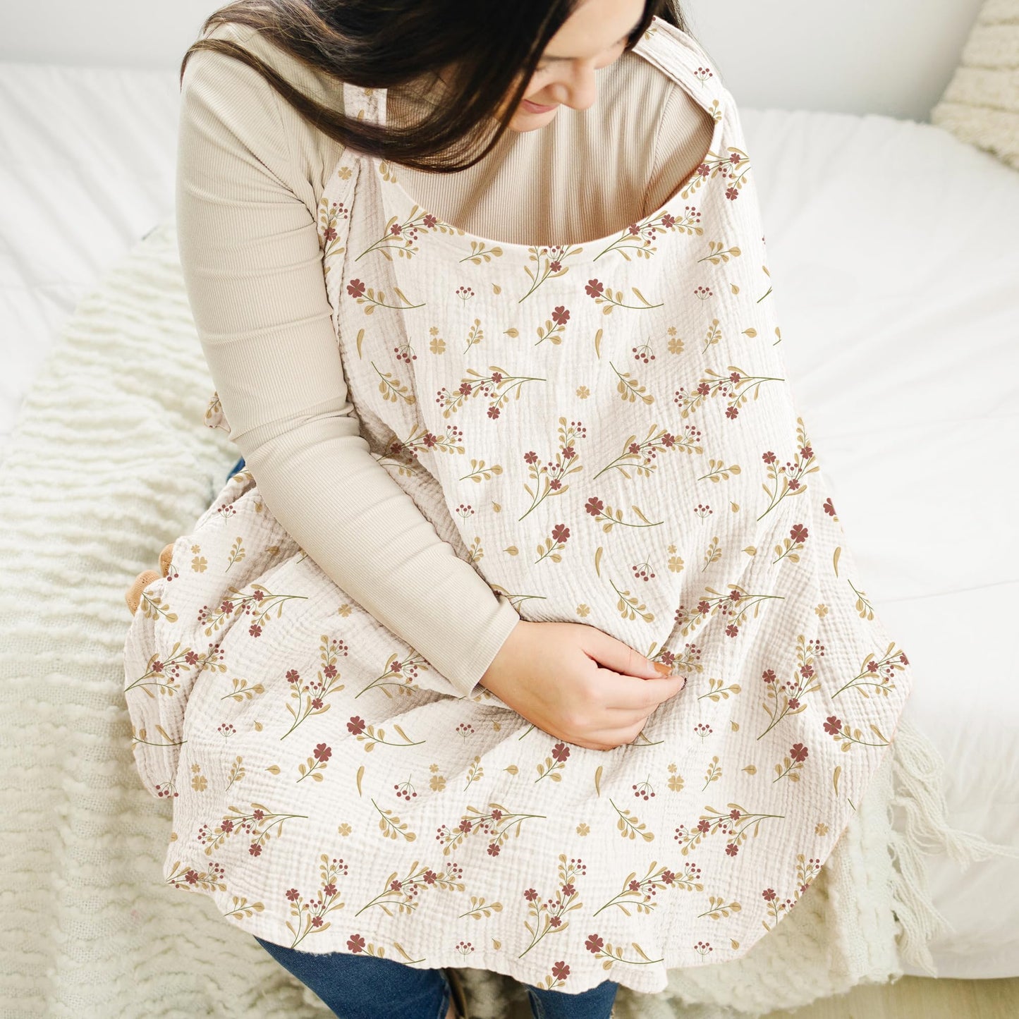 Konssy Muslin Nursing Cover For Baby Breastfeeding, Breathable 100% Cotton Breastfeeding Cover With Rigid Hoop For Mother Nursin