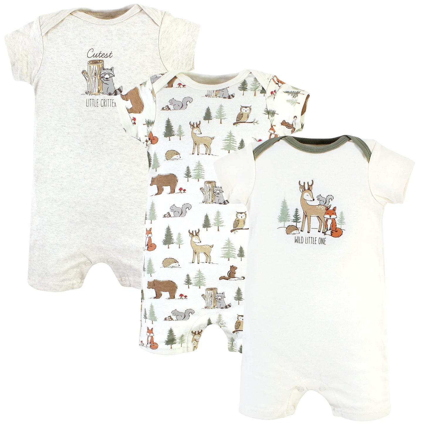 Hudson Baby Unisex Baby Cotton Rompers, Forest Animals, 12-18 Months