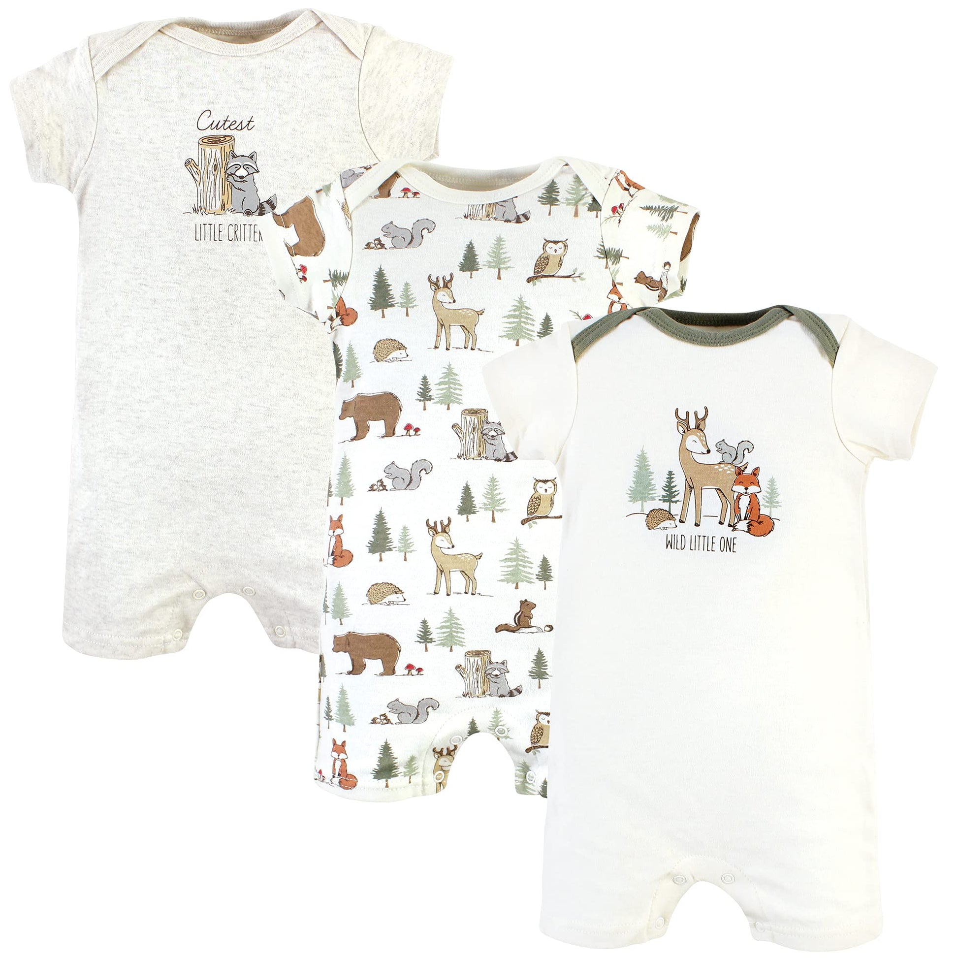 Hudson Baby Unisex Baby Cotton Rompers, Forest Animals, 12-18 Months