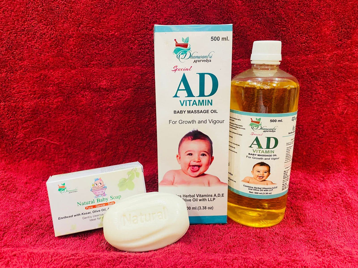 Dhanwantri Ayurvedya Ad Vitamin Baby Massage Oil 500Ml*1 And Natural Baby Soap 75Gm*1