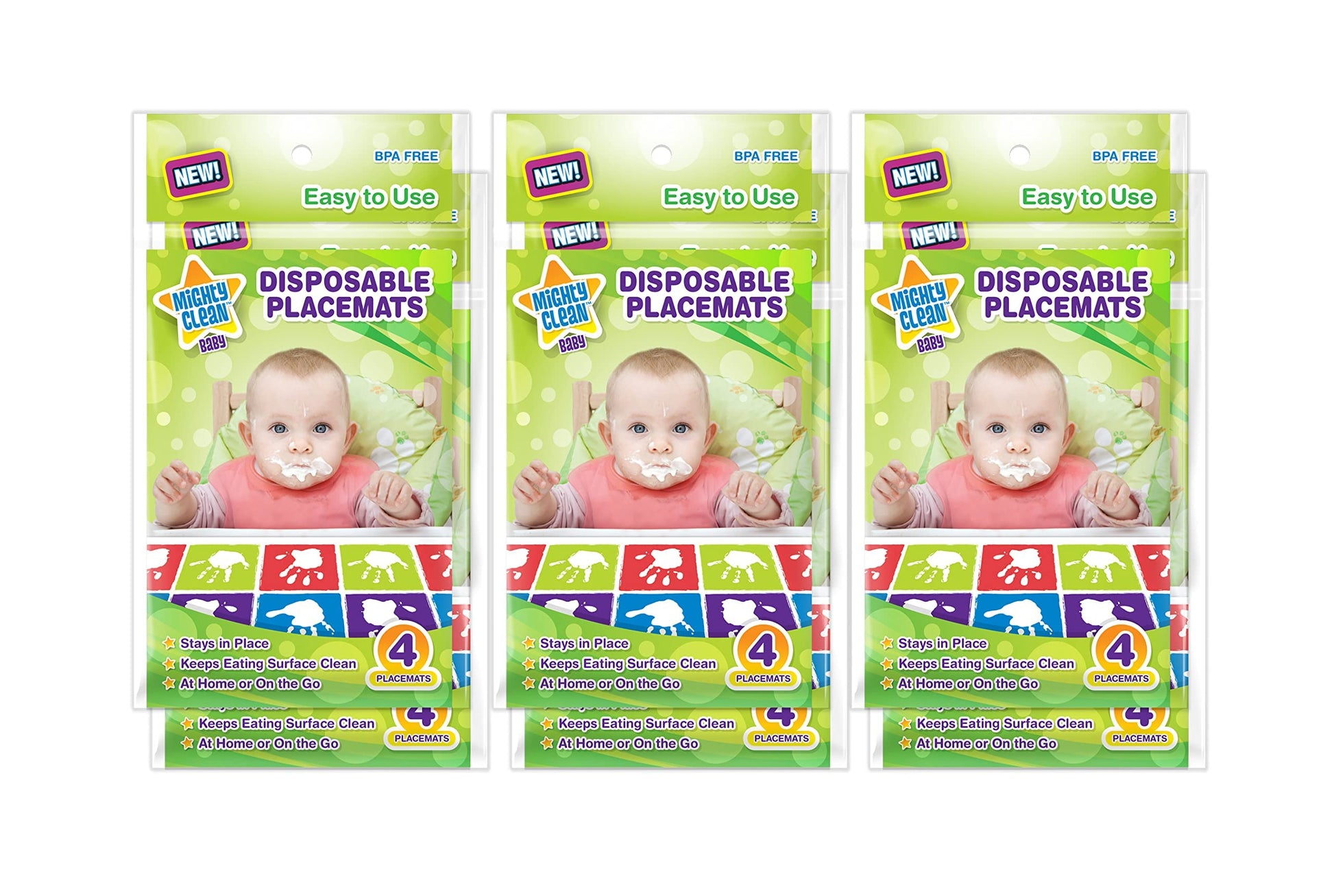 Mighty Clean Baby Disposable Placemat - Super Sticky Toddler and Infant Mat for Feeding on The Go, 24 Count Value Pack (6 Packag