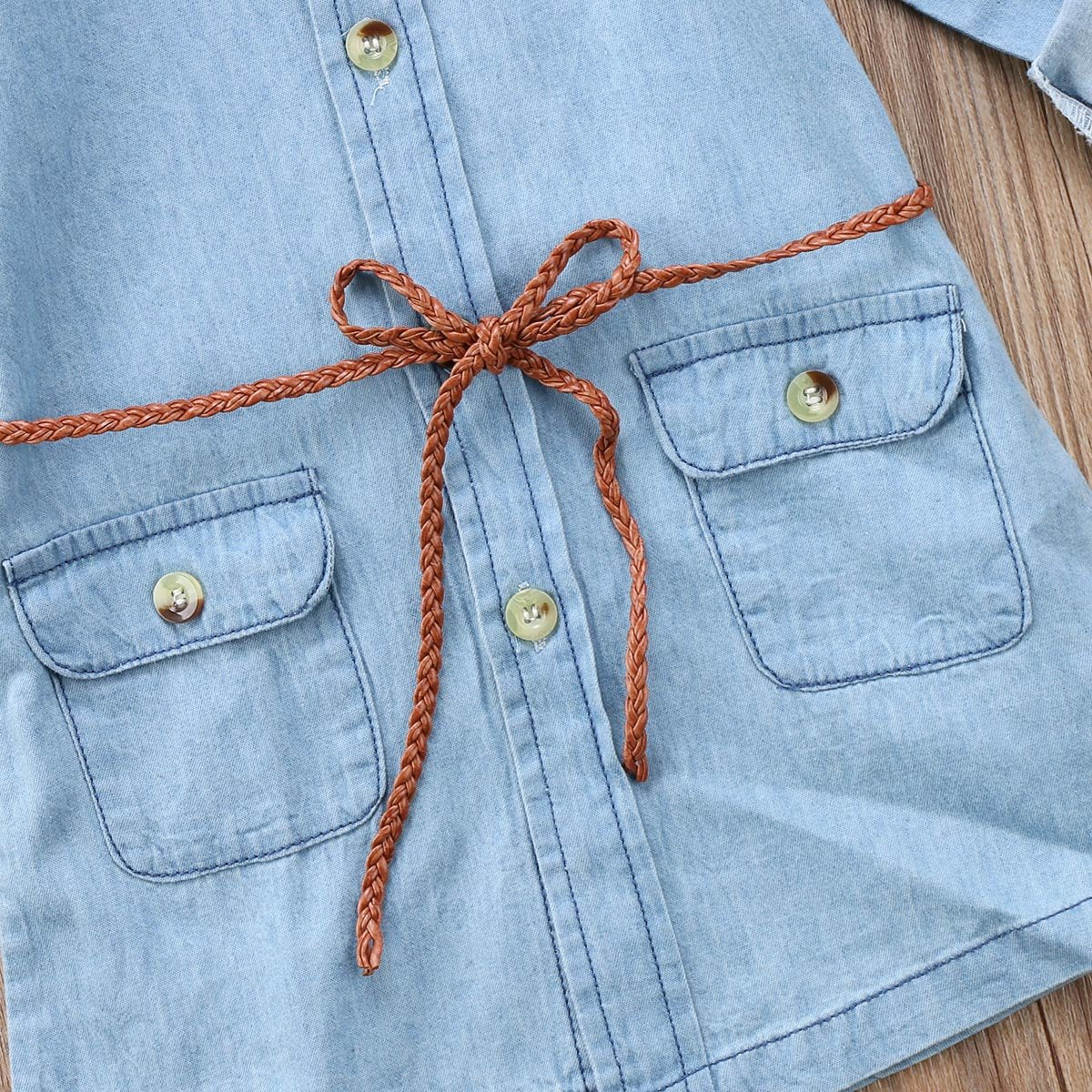 Biggerstore Fashion Kids Toddler Baby Girl Belted Denim Dress Above Knee Length (Light Blue) 4-5 Years