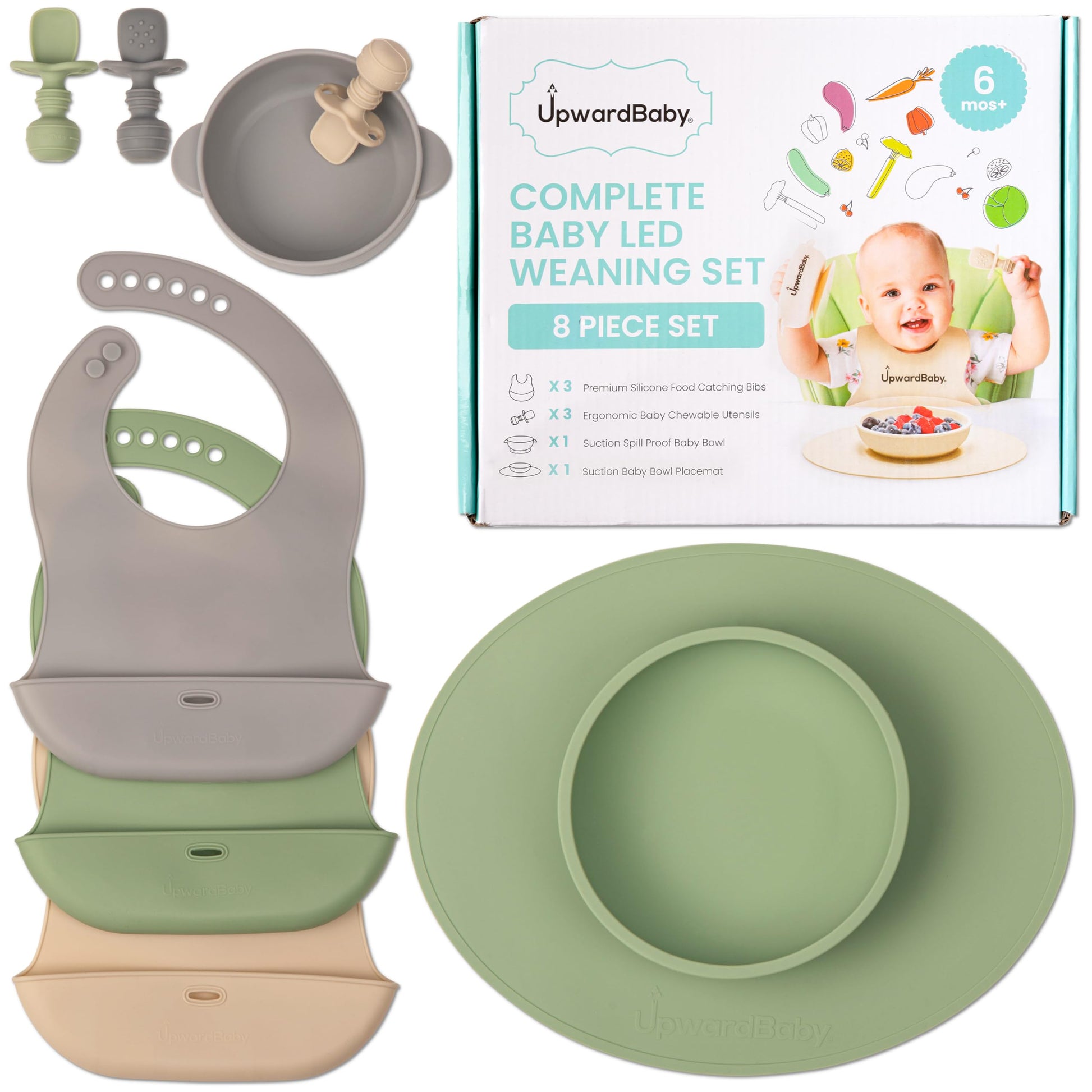 Upward Baby Led Weaning Supplies, Silicone Baby Feeding Set, Baby Feeding Essentials, Baby Led Weaning Set, Baby Eating Essentia