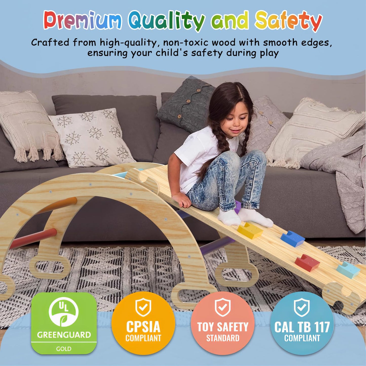 Cmfydaily 5 In 1 Pikler Triangle Set, Foldable Baby Climbing Gym Indoor Montessori Climbing Set Wooden Toddler Climbing Toys Wit