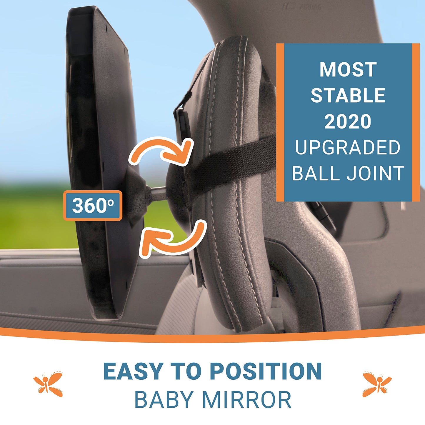 Shatterproof Baby Car Mirror, Fully View Infant In Rear Facing Car Seat - Newborn Safety, Crash Tested & Extra Wide, Crystal Cle