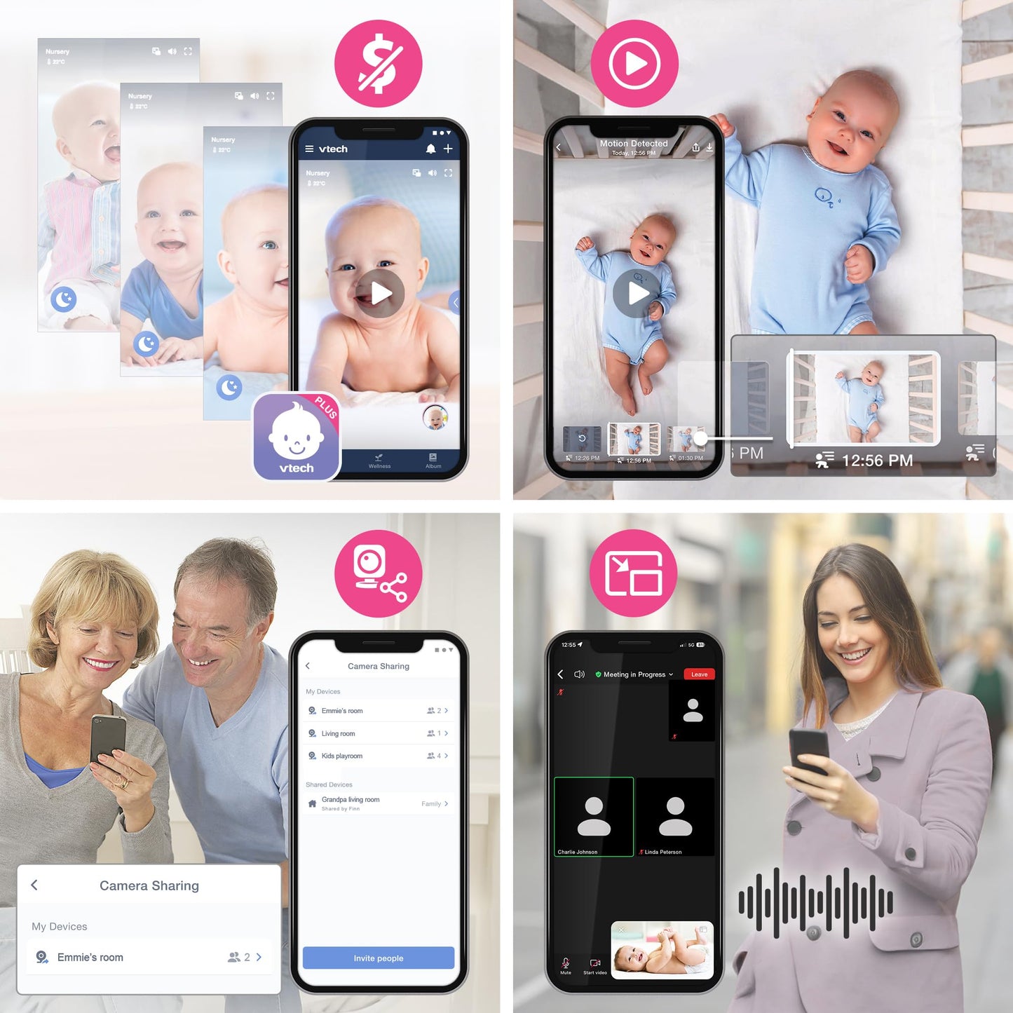VTech 2-Cameras Smart WiFi Baby Monitor with 1080p FHD Video, Free App with Motion Video, Sound/Motion Detection and Notificatio