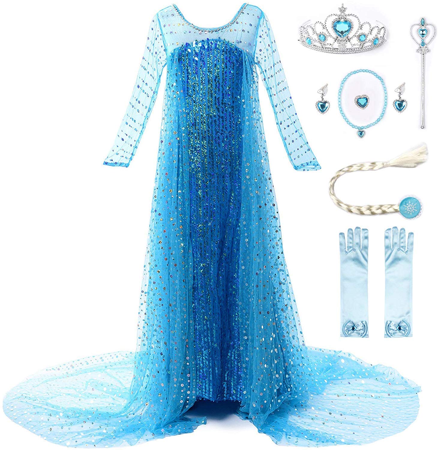Jerrisapparel Girls Princess Costume Birthday Party Christmas Fancy Dress Up (3T, Blue With Accessories)