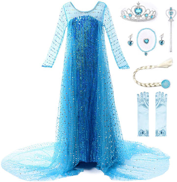 Jerrisapparel Girls Princess Costume Birthday Party Christmas Fancy Dress Up (5, Blue With Accessories)