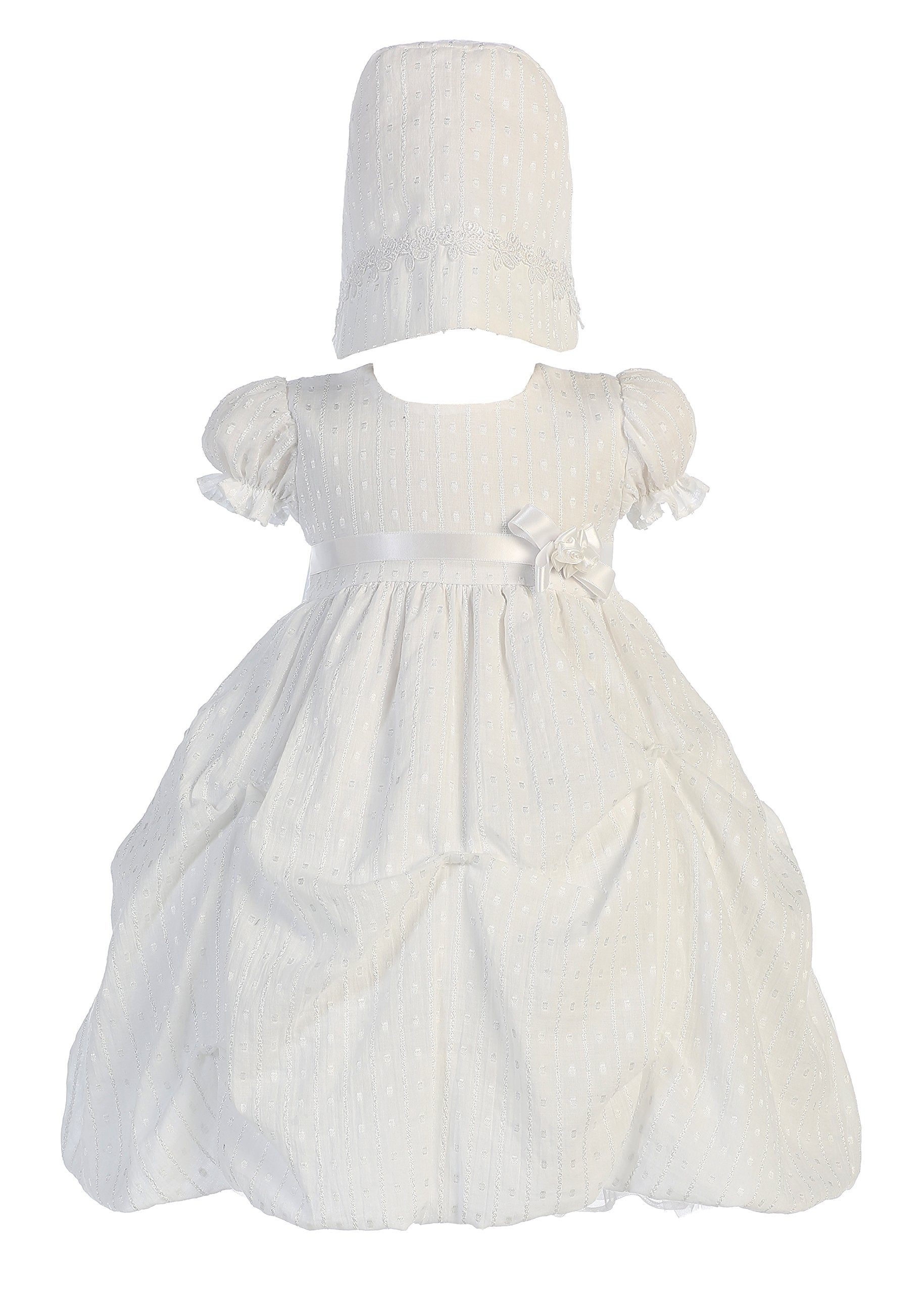 Swea Pea & Lilli Baby Girl White Poly-Cotton Jacquard Gown Christening Baptism Hat S (3-6 Month)