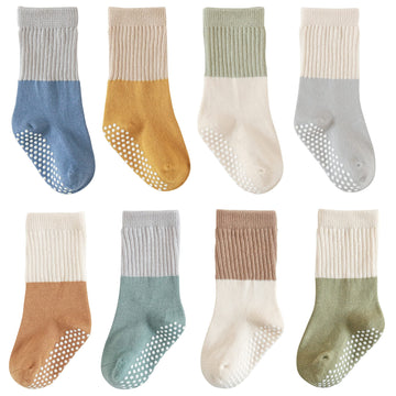 J Poqobog Toddler Baby Girls Boys Socks - Cotton Crew Socks For Baby Gifts Pack Cotton Rich Knee-High Socks Set (Blue -Non Slip,