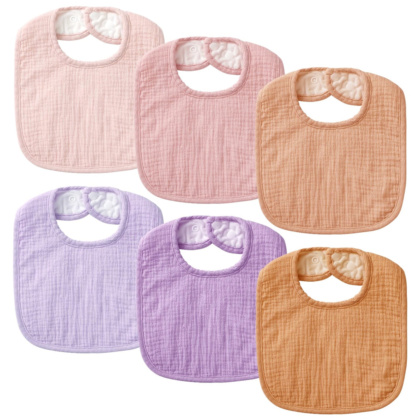 Poikshark 6-Pack Muslin Baby Bibs For Unisex Boys Girls, Soft Cotton Baby Drool Bibs, Solid Colors, Drooling And Teething Bibs F