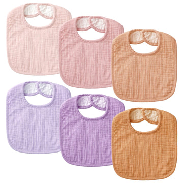 Poikshark 6-Pack Muslin Baby Bibs For Unisex Boys Girls, Soft Cotton Baby Drool Bibs, Solid Colors, Drooling And Teething Bibs F