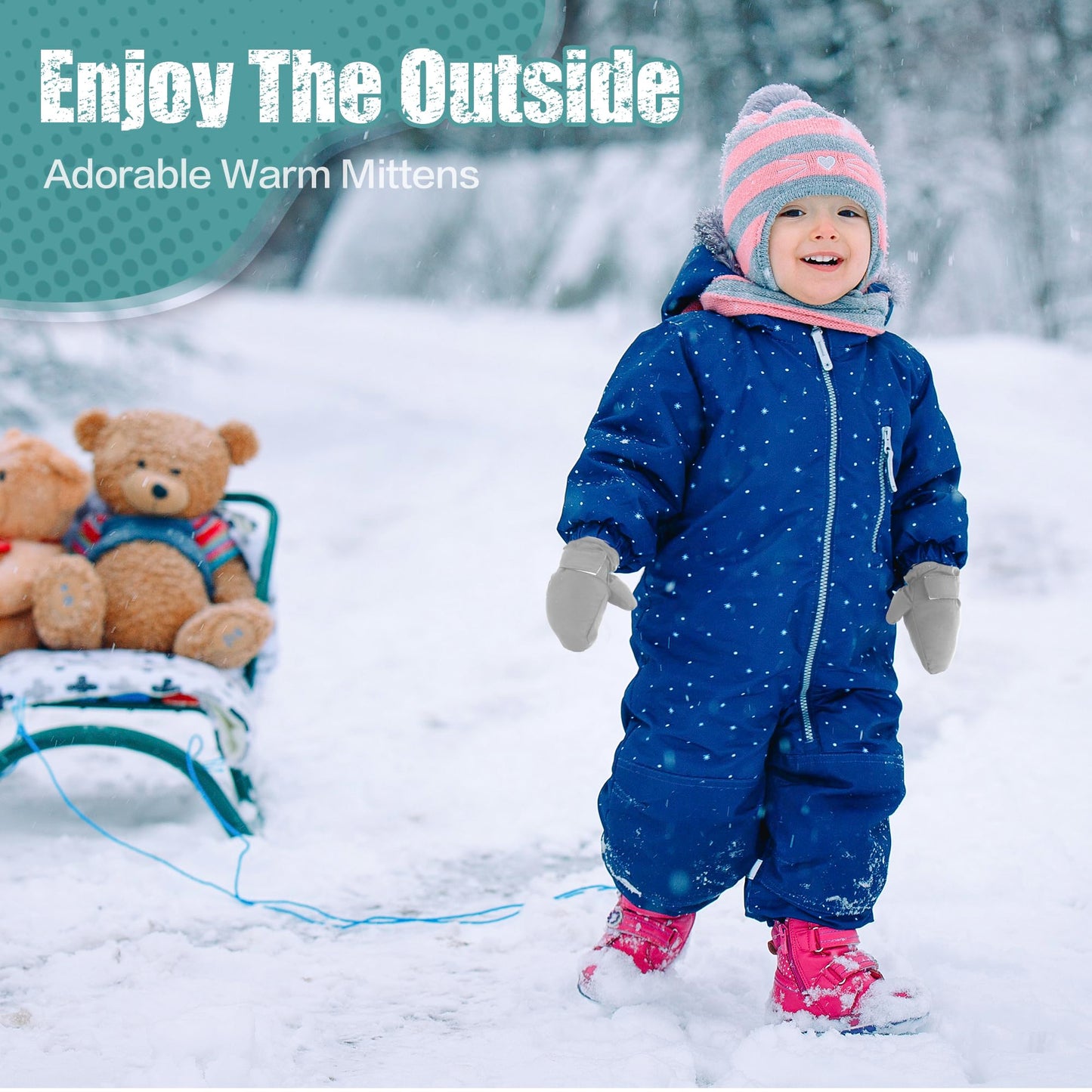 Fynnsure Toddler Mittens Baby Waterproof Snow Gloves Kids Ski Snow Gloves Cold Weather Mittens For Boys Girls Solid Gray 1-2 Yea