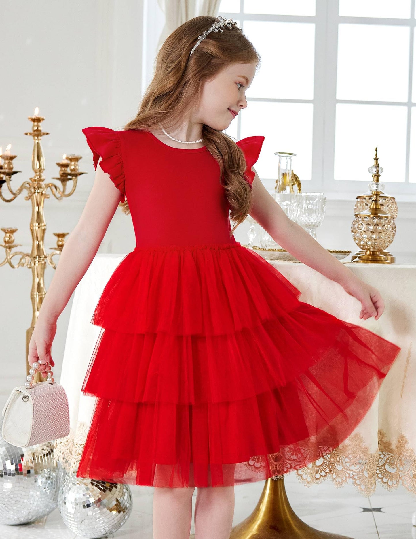 Arshiner Girl Dresses Toddler Flutter Tutu Dress Formal Red Valentine Christmas Birthday Party Sundress 2-3 Years