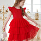 Arshiner Girl Dresses Toddler Flutter Tutu Dress Formal Red Valentine Christmas Birthday Party Sundress 6-7 Years