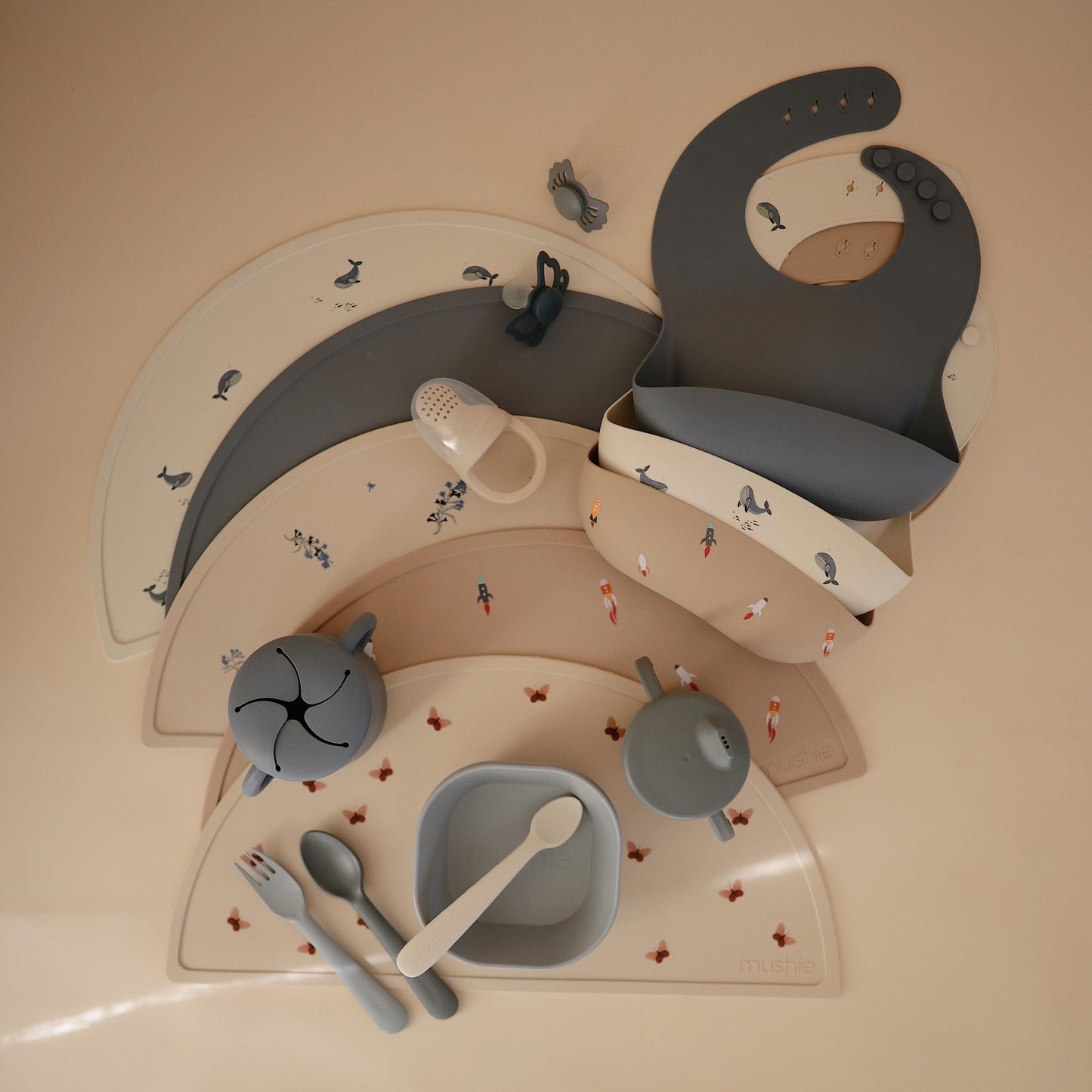 Mushie Silicone Baby Bib | Adjustable Fit Waterproof Bibs (Whales)