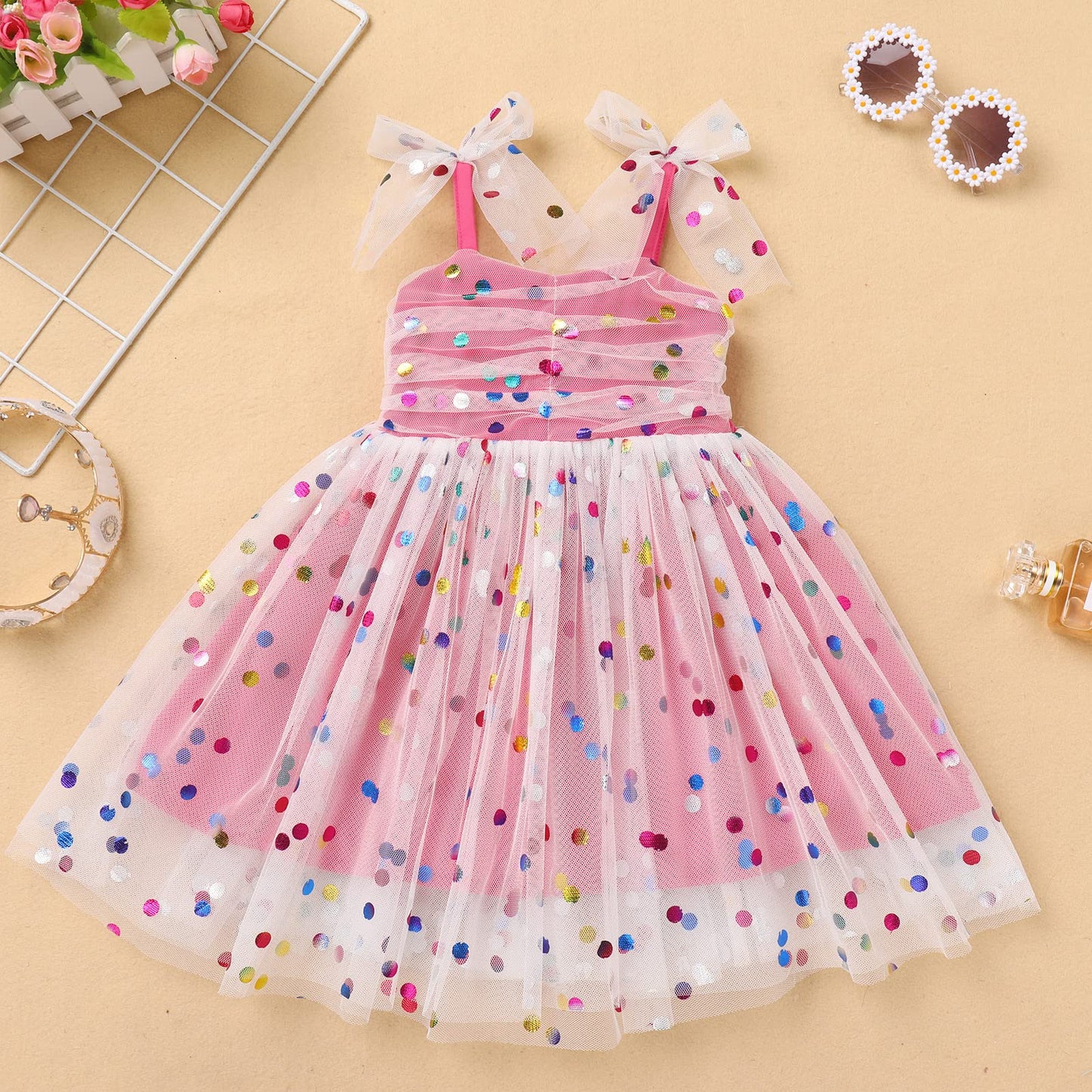 Idopip Baby Girls Sequin Polka Dot Tutu Dress Summer Sleeveless Princess Birthday Party Dresses Toddler Little Girl First Commun