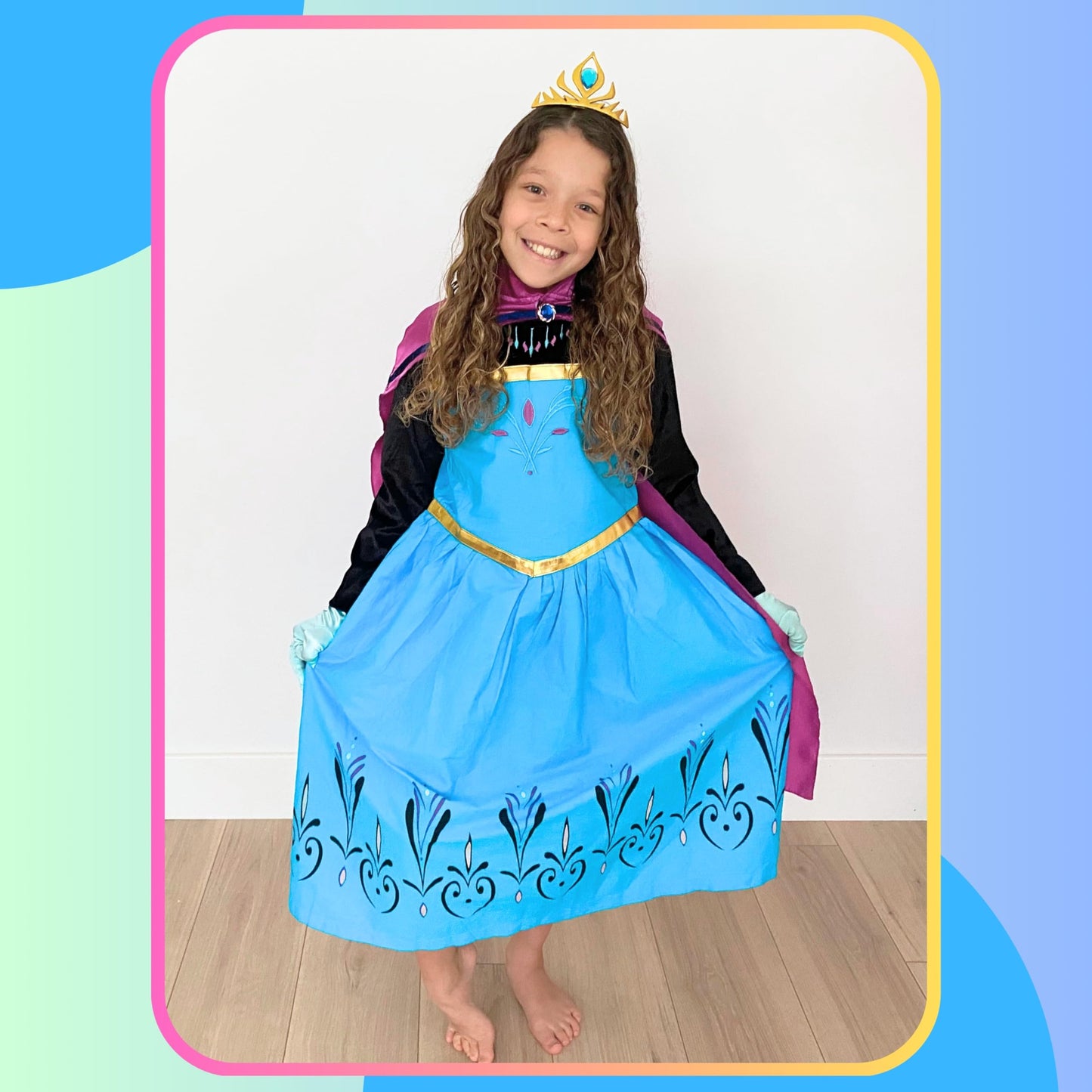 Cokos Box Girls Coronation Dress Costume Cape Gloves Tiara Crown Accessories Kids Set, 4 Years, Blue-Purple