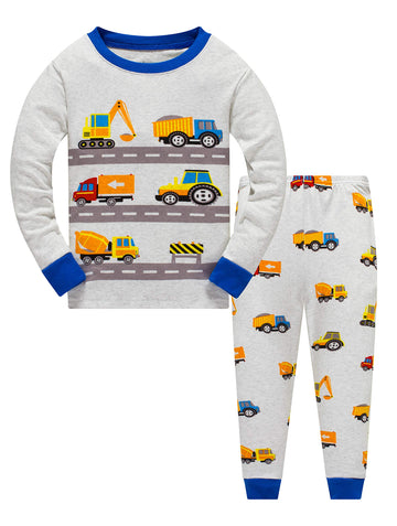 Boys Pajamas Truck 100% Cotton Construction Pjs Toddler 2 Piece Long Sleeve Sleepwear Kids Christmas Clothes Set 5T