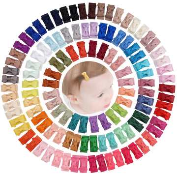 C  Llot Hair Clip, 120Pcs Baby Girls Grosgrain Ribbon 1.2' Mini Bow Snap Clips, 60 Colors For Infant Toddlers Fine Thin Hair In